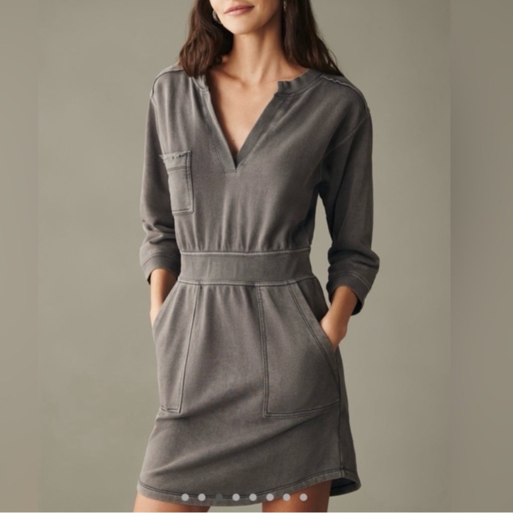 NWT Anthropologie Daily Practice Utility Mini Sweatshirt Dress Faded Black Sz XS